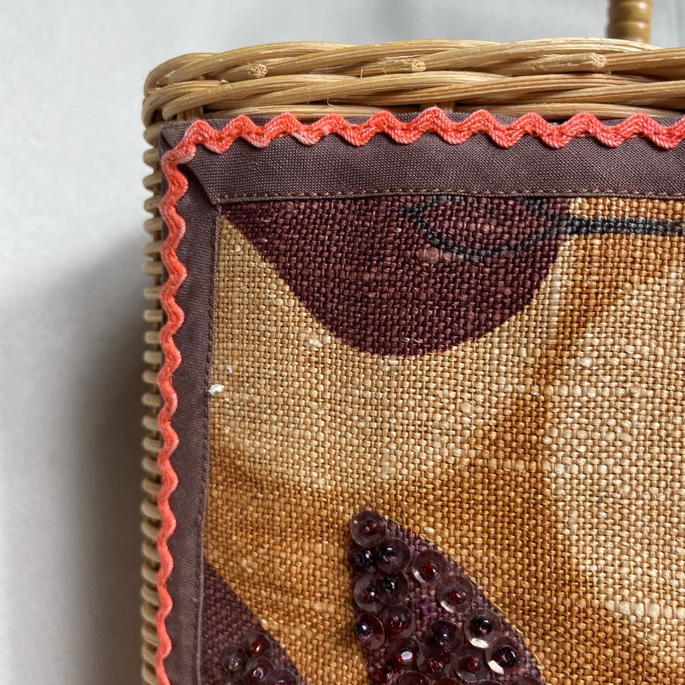 Unique Boho Chic Beaded Peach Wicker Bag Purse - Picture 5 of 13